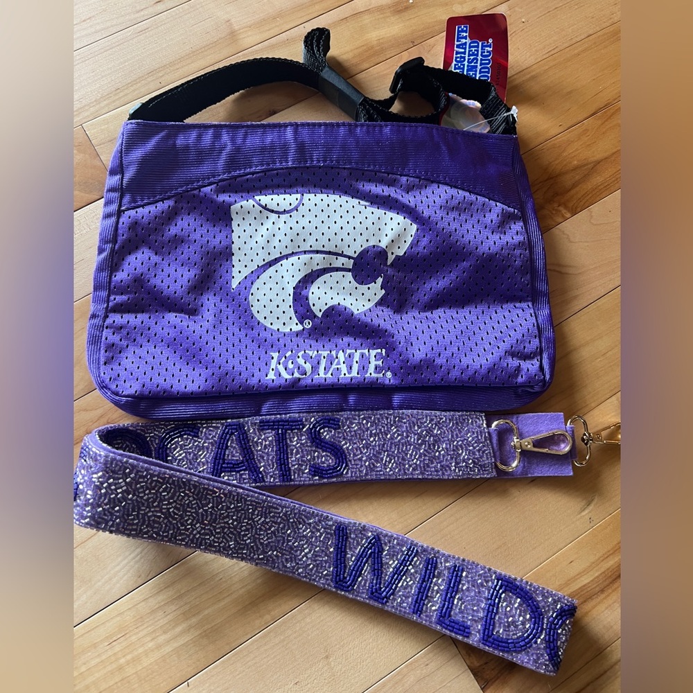 Beaded shimmer bag strap Wildcats Kansas State w/ bonus K-State Jersey purse
